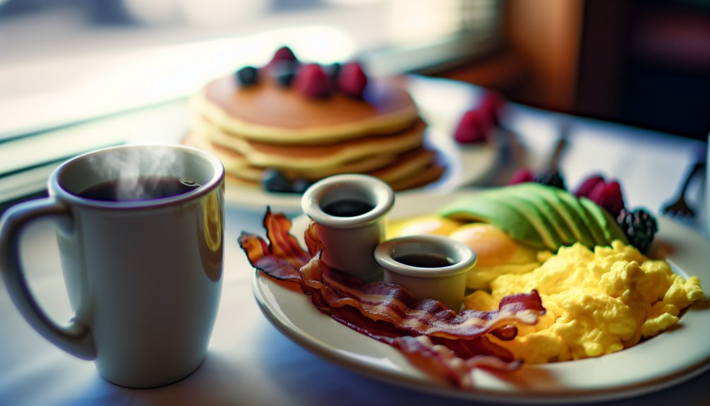 hearty breakfast with pancakes