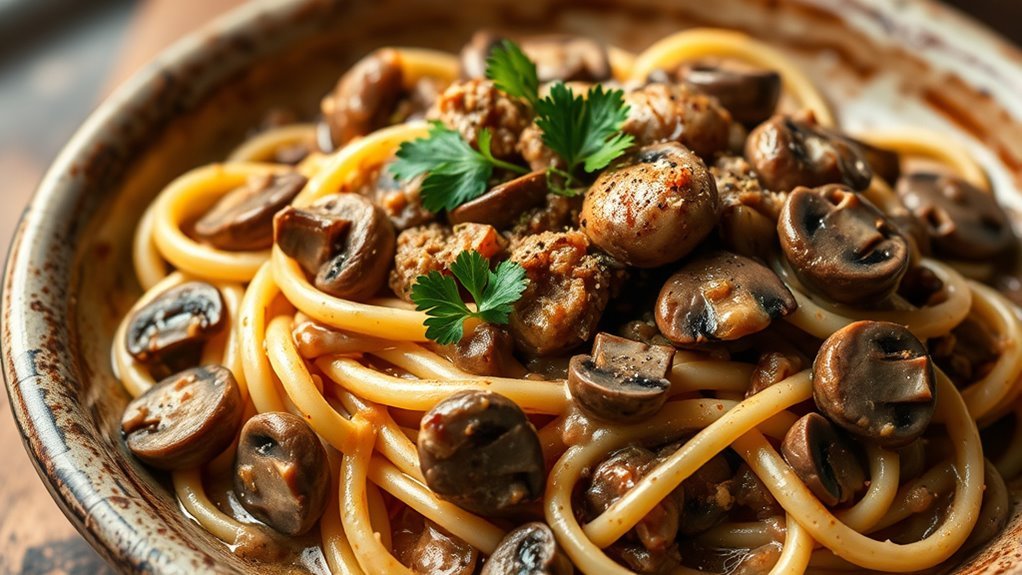 rich wagyu mushroom stroganoff